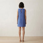 Navy Blue Checks Handspun Cotton Sleeveless A-Line Short Shift Dress