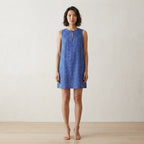 Navy Blue Checks Handspun Cotton Sleeveless A-Line Short Shift Dress