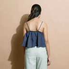 Navy Blue Cotton Linen Camisole Crop Top