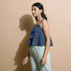 Navy Blue Cotton Linen Camisole Crop Top