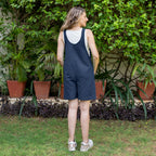 Navy Blue Cotton Linen Dungaree Playsuit
