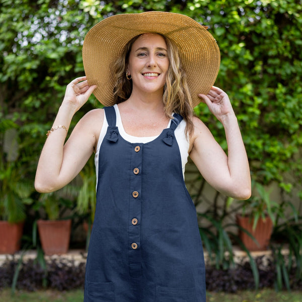 Navy Blue Cotton Linen Dungaree Playsuit