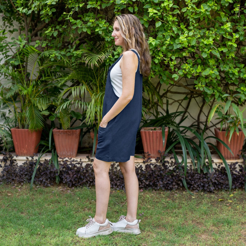 Navy Blue Cotton Linen Dungaree Playsuit