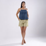 Navy Blue Cotton Linen Flared Camisole Top
