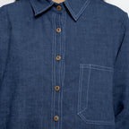 Navy Blue Cotton Linen Full Sleeve Button-Down Shirt