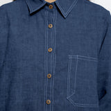 Navy Blue Cotton Linen Full Sleeve Button-Down Shirt
