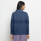 Navy Blue Cotton Linen Full Sleeve Button-Down Shirt