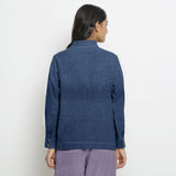 Navy Blue Cotton Linen Full Sleeve Button-Down Shirt