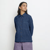 Navy Blue Cotton Linen Full Sleeve Button-Down Shirt