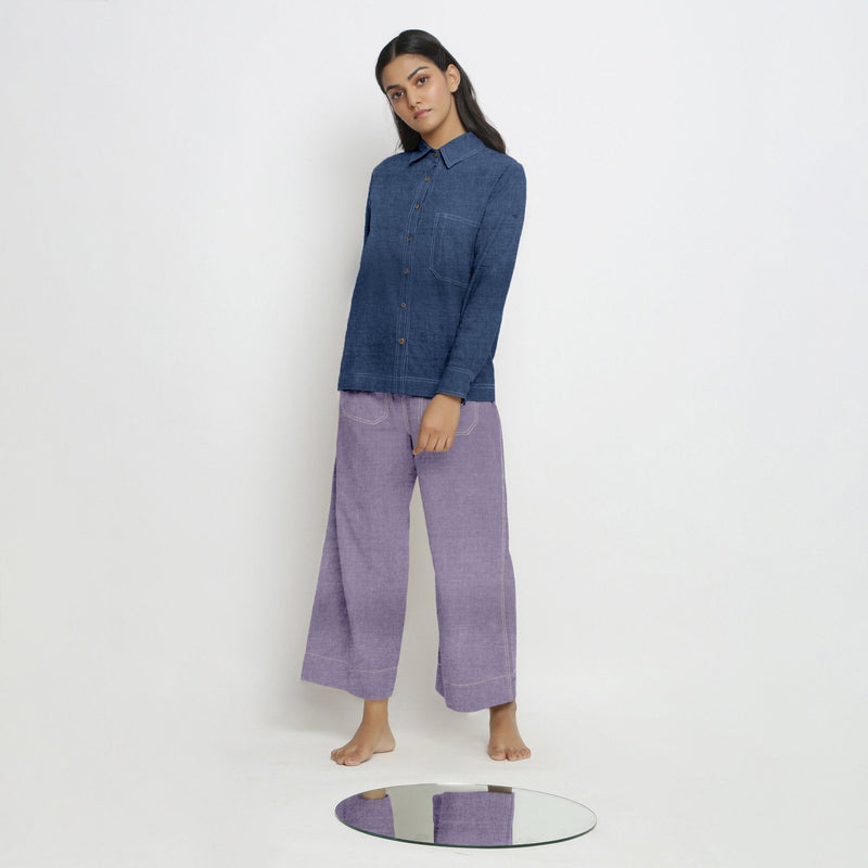 Navy Blue Cotton Linen Full Sleeve Button-Down Shirt