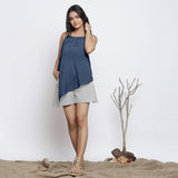 Navy Blue Cotton Linen Halter Neck Handkerchief Top