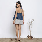Navy Blue Cotton Linen Halter Neck Handkerchief Top