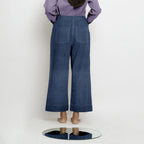 Navy Blue Cotton Linen Patch Pocket Wide Legged Pant