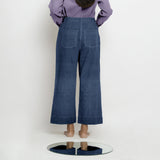 Navy Blue Cotton Linen Patch Pocket Wide Legged Pant