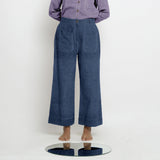 Navy Blue Cotton Linen Patch Pocket Wide Legged Pant