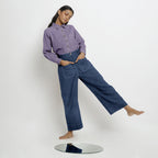 Navy Blue Cotton Linen Patch Pocket Wide Legged Pant