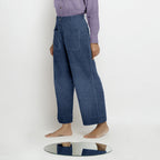 Navy Blue Cotton Linen Patch Pocket Wide Legged Pant