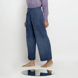 Navy Blue Cotton Linen Patch Pocket Wide Legged Pant
