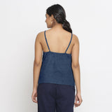 Navy Blue Cotton Linen Relaxed Fit Spaghetti Top