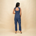 Navy Blue Cotton Linen Sleeveless Princess Line Jumpsuit