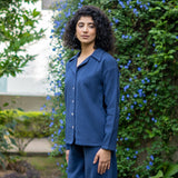 Navy Blue Cotton Waffle Shirt and High-Rise Pant Co-ord Set