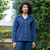 Navy Blue Cotton Waffle Shirt and High-Rise Pant Co-ord Set