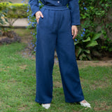 Navy Blue Cotton Waffle Shirt and High-Rise Pant Co-ord Set