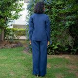 Navy Blue Cotton Waffle Shirt and High-Rise Pant Co-ord Set