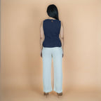 Navy Blue Crinkled Cotton Flax Sleeveless Tie-Up Top