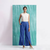 Navy Blue Handspun Cotton Elasticated Mid-Rise Wide Legged Pant