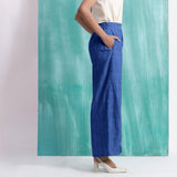 Navy Blue Handspun Cotton Elasticated Mid-Rise Wide Legged Pant