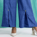 Navy Blue Handspun Cotton Elasticated Mid-Rise Wide Legged Pant