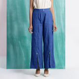 Navy Blue Handspun Cotton Elasticated Mid-Rise Wide Legged Pant