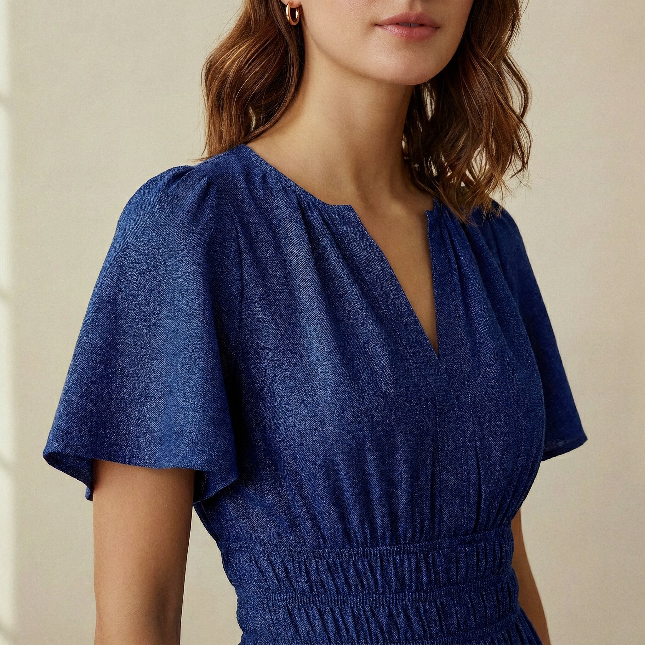 Navy Blue Handspun Cotton Elasticated Short Tier Dress
