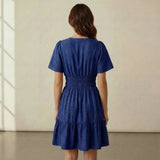 Navy Blue Handspun Cotton Elasticated Short Tier Dress