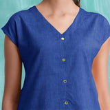 Navy Blue Mirror Work Handspun Cotton Drop Shoulder Top