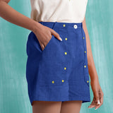 Navy Blue Mirror Work Handspun Cotton Mid-Rise Elasticated Shorts