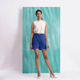 Navy Blue Mirror Work Handspun Cotton Mid-Rise Elasticated Shorts