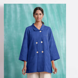 Navy Blue Handspun Cotton Welt Pocket Coat