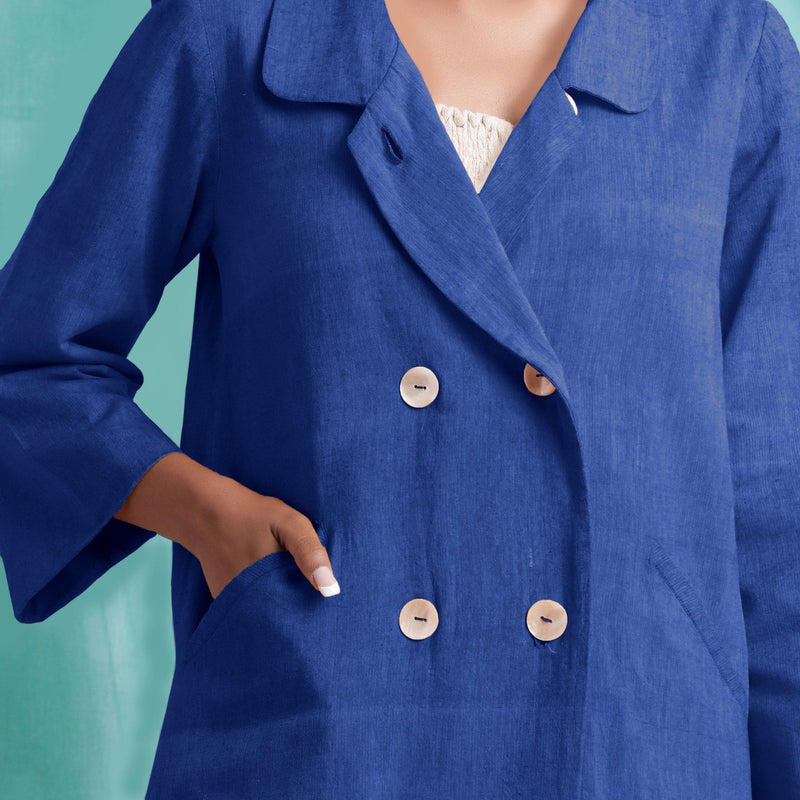 Navy Blue Handspun Cotton Welt Pocket Coat