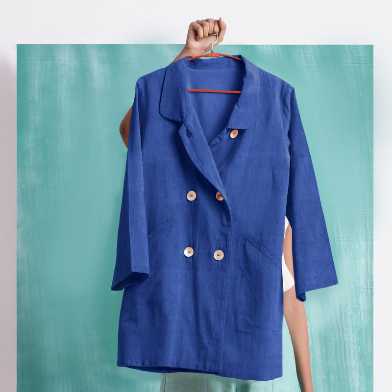 Navy Blue Handspun Cotton Welt Pocket Coat