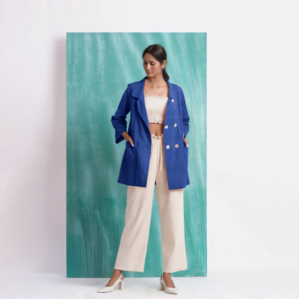 Navy Blue Handspun Cotton Welt Pocket Coat