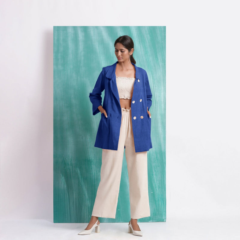 Navy Blue Handspun Cotton Welt Pocket Coat