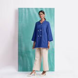 Navy Blue Handspun Cotton Welt Pocket Coat