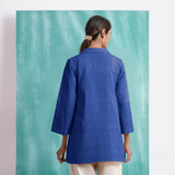 Navy Blue Handspun Cotton Welt Pocket Coat