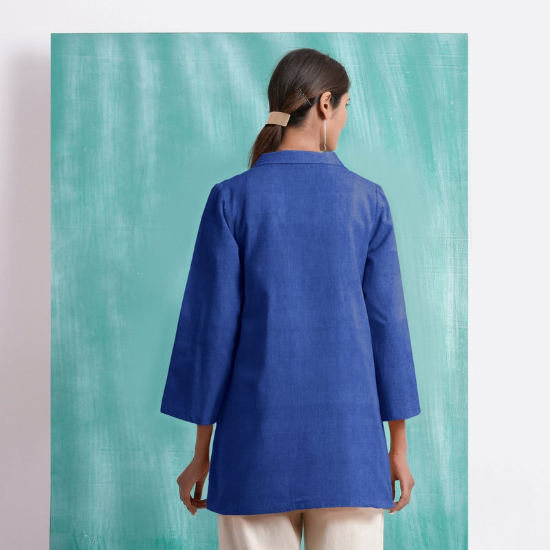 Navy Blue Handspun Cotton Welt Pocket Coat