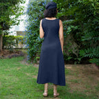 Navy Blue Warm Cotton Waffle Fit and Flare Sleeveless Maxi Dress