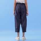 Navy Blue Cotton Flax Elasticated Paneled Pant