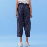 Navy Blue Cotton Flax Elasticated Paneled Pant