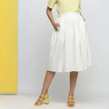 Front View of a Model wearing Off-White Cotton Schiffli Gathered Skirt